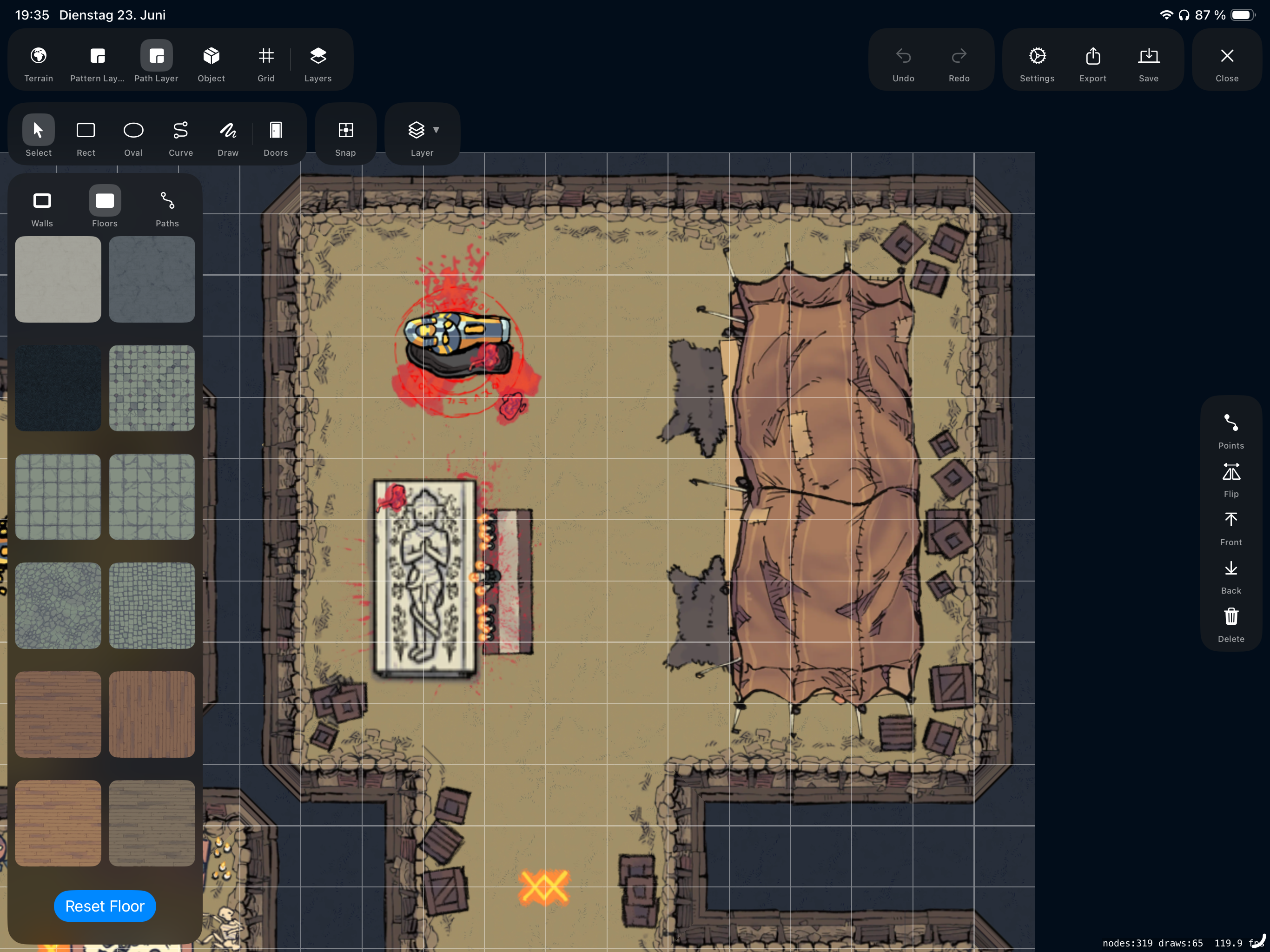 MapMe path layer — editing a dungeon room interior